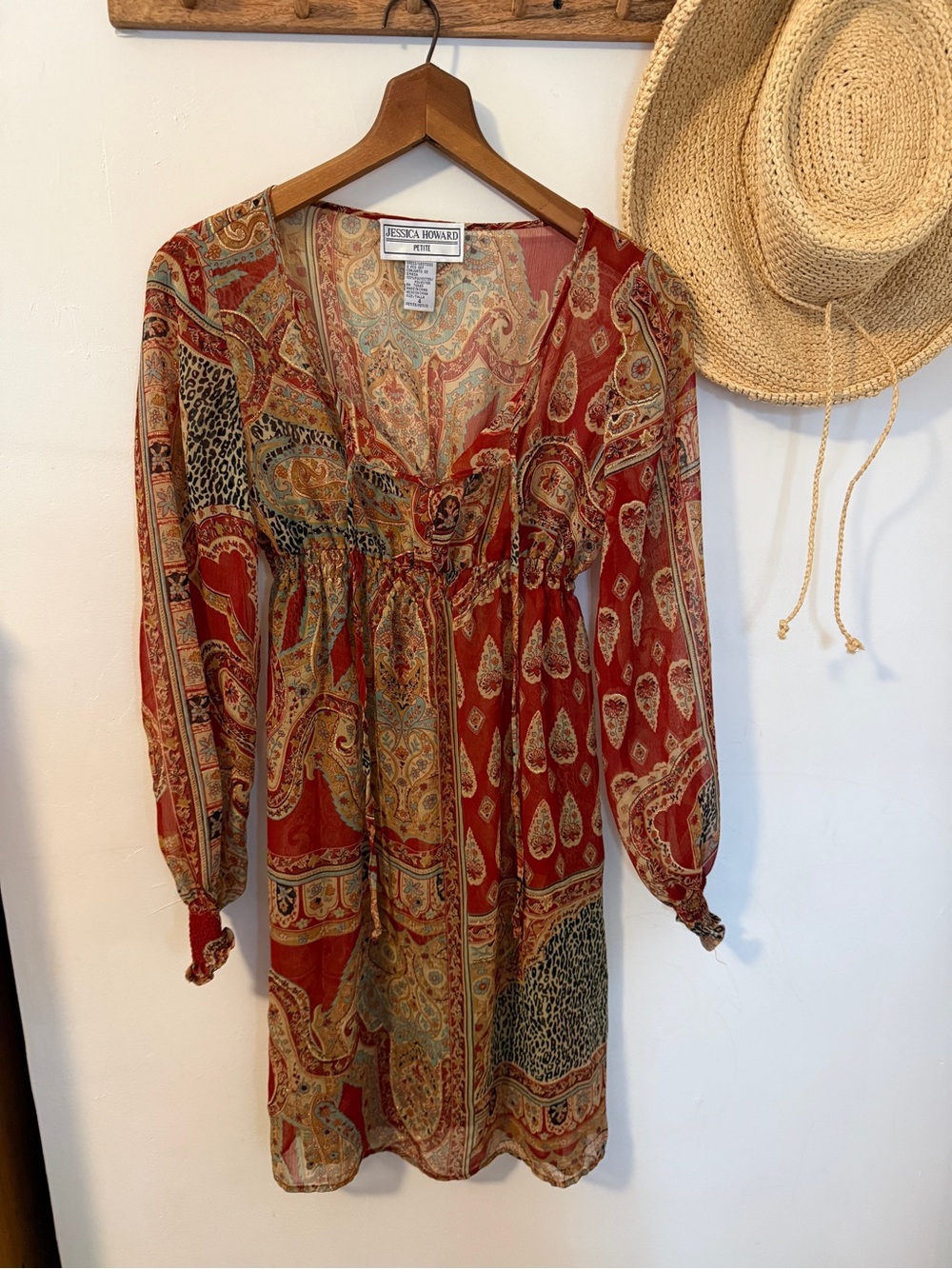 Jessica Howard Rust Red Paisley Long Sleeve Tunic Dress